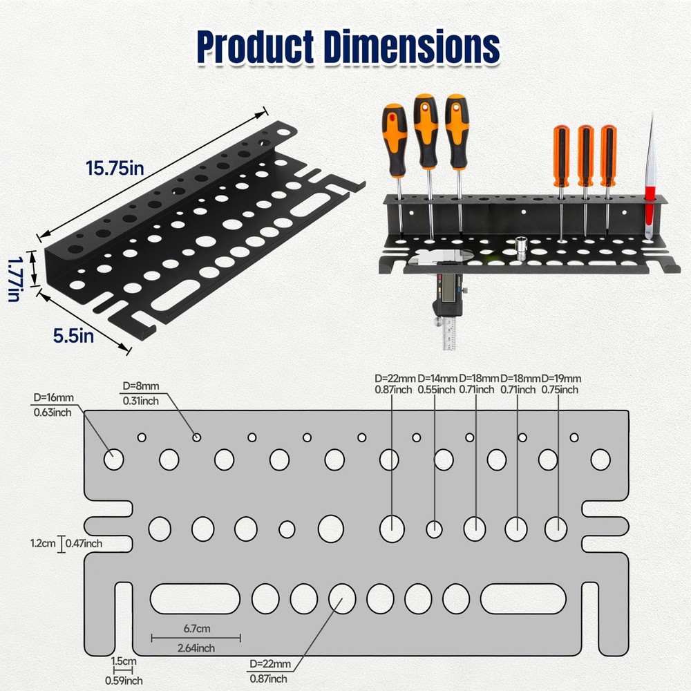 SecureElastic Screwdriver Plier Organizer Wall Mount for Pliers, Screwdrivers...