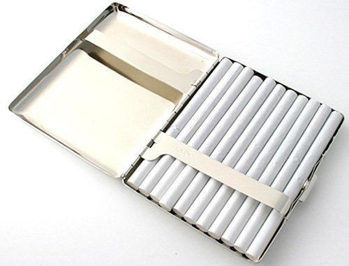 Plain Silver Cigarette Case 100mm 20 Slots Long Size Used