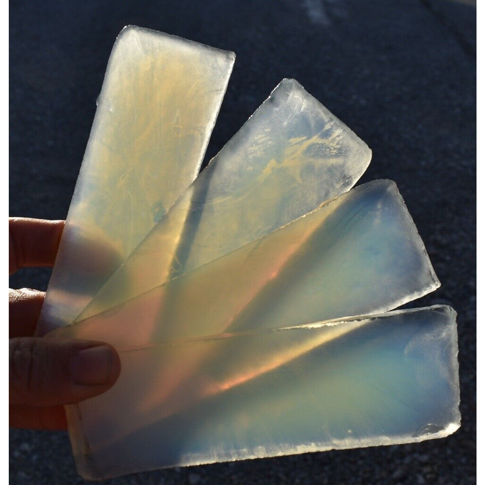 Opalite SLABS (4) Opal Glass Mosiac Flint Knapping Cabochon 5.3" x 1.62" x .25"