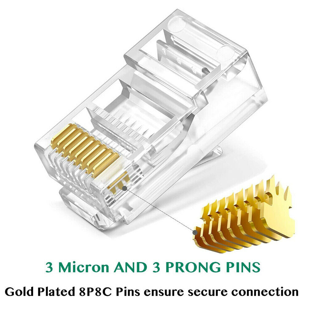 100 pcs RJ45 Pass Through Ethernet Modular Plug Cable Connector End 8P8C CAT6