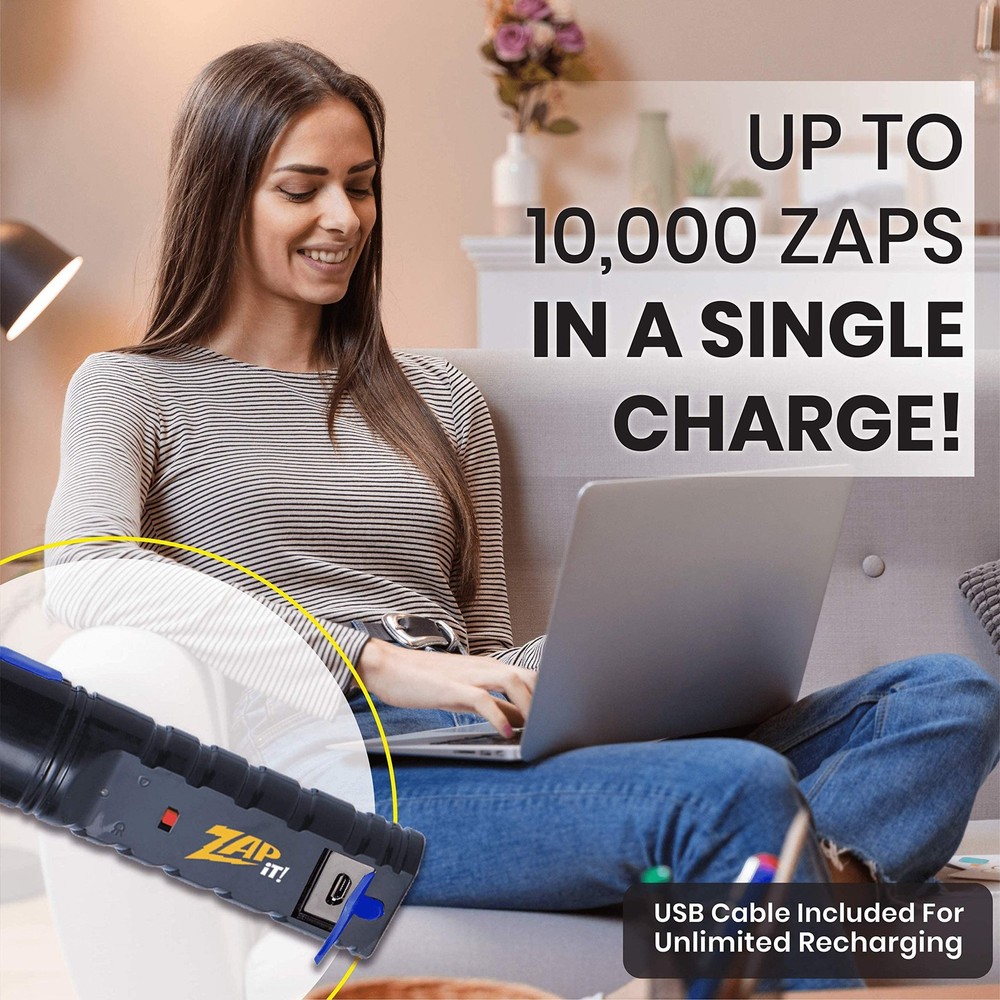 ZAP IT! Bug Zapper Rechargeable Bug Zapper Racket, 4,000 Volt, USB Charging C...