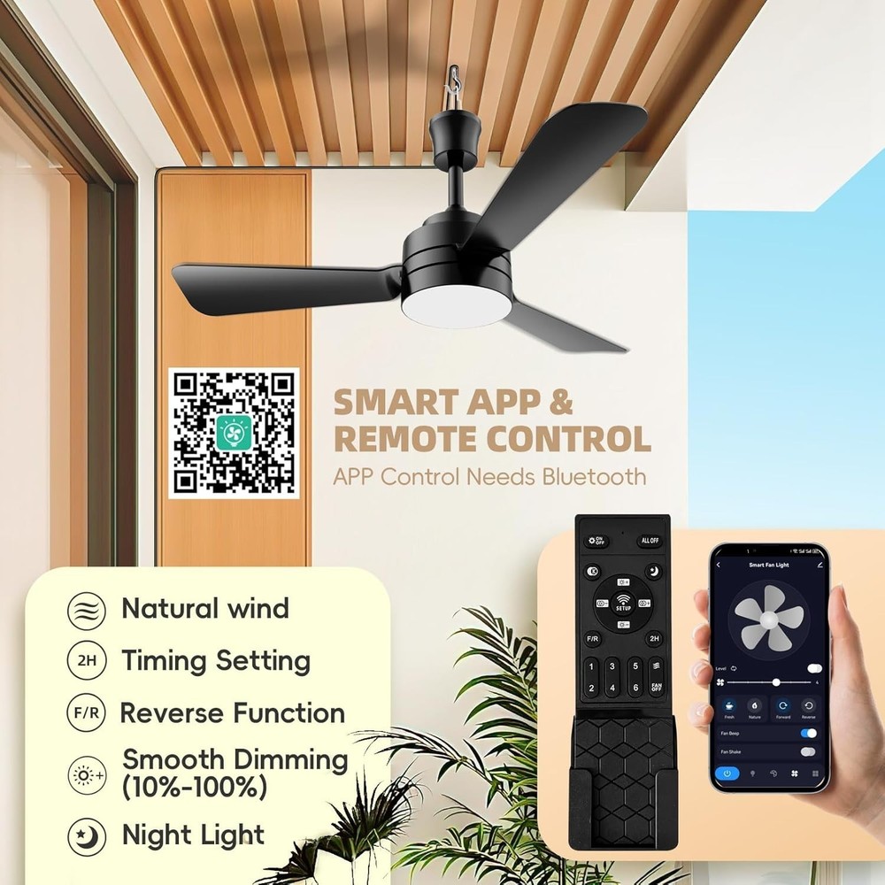 28" Modern Fan Lights Flush Mount LED Ceiling Light kit With Remote APP Control