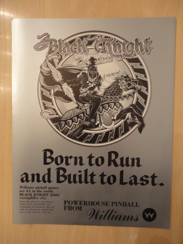 Black Knight 2000 Pinball Machine Flyer Original Williams Mint Condition