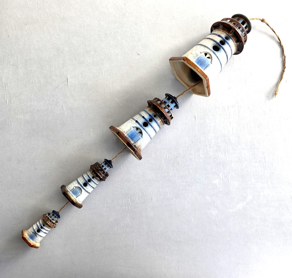 Lighthouse Wind Chime Rain Chain Ceramic Hanging Beach Nautical Decor Gutter