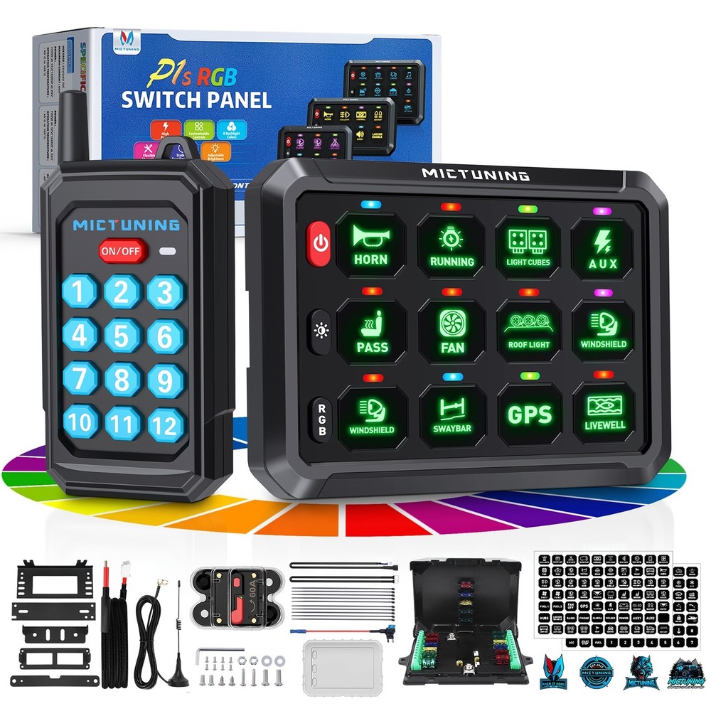 MICTUNING P1Y 12 Gang Switch Panel Wireless Remote Circuit Control Lights System