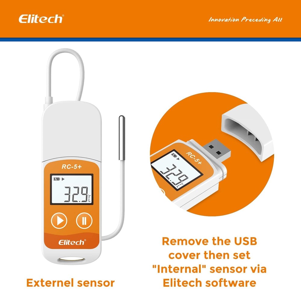 RC-5+ TE Digital PDF USB Temperature Data Logger Reusable Recorder Refrigerat...