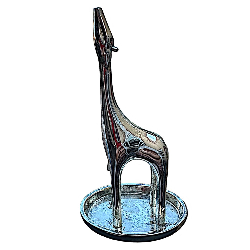 RED ENVELOPE Silver Plated Ring Holder 5” Giraffe Shape