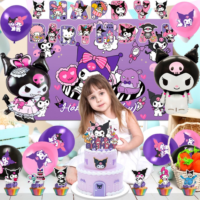 114 Pcs Kuromi Party Decorations Sanrio Birthday Party Plates Balloons Backdrop