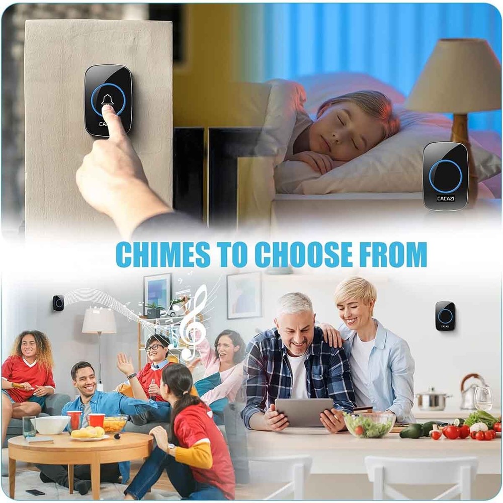 Wireless Home Doorbell Chime Long Range Plugin Receiver Waterproof Press Button