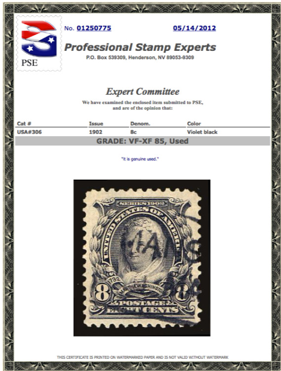 #306 Used PSE Graded 85, PSE Certificate # 01250775