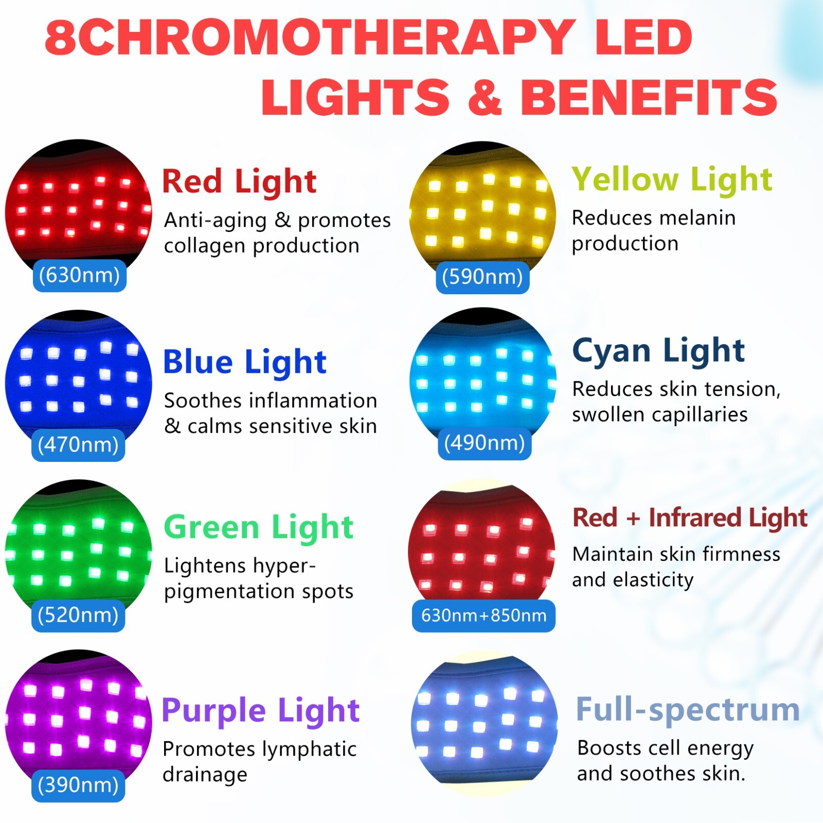 8 Colors Red Light Therapy for Neck Chin Firming, Cordless Wearable Infrared Lig