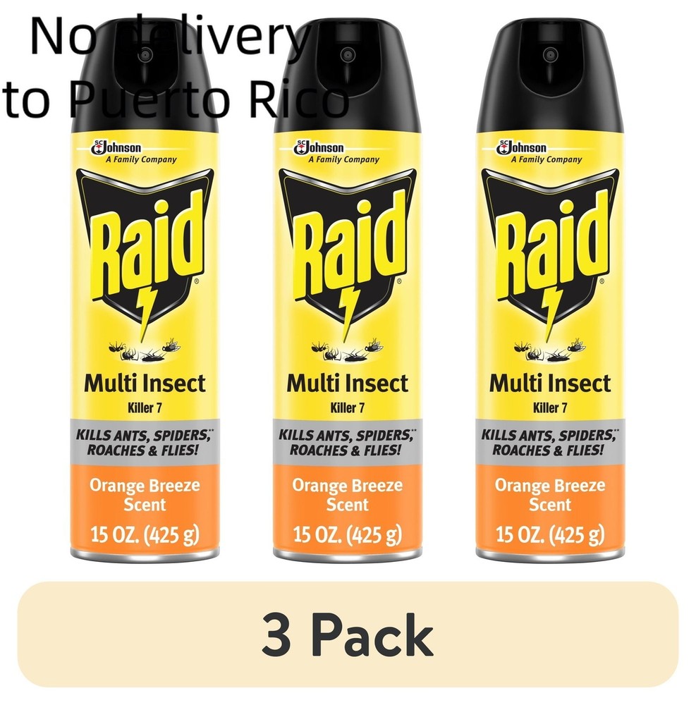 3 pack) Raid Multi Insect Killer 7, Bug Killer Spray, Orange Breeze Scent, 15 oz