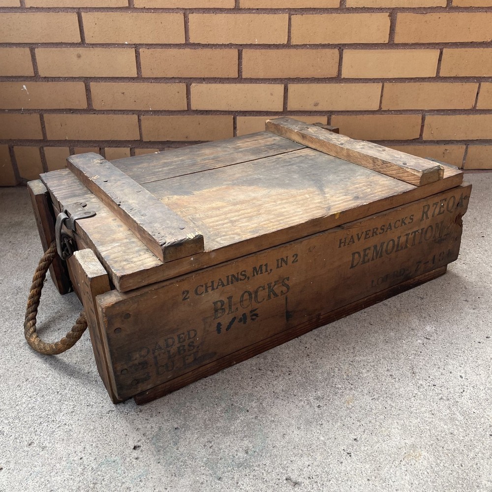U.S. WWII World War Dated Haversack Demolition Explosive Wood Crate / Box & Lid