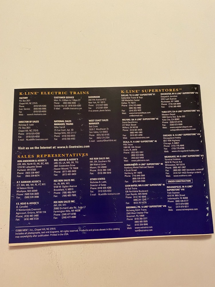 K-LINE O 2000 CATALOG SECOND EDITION MINT