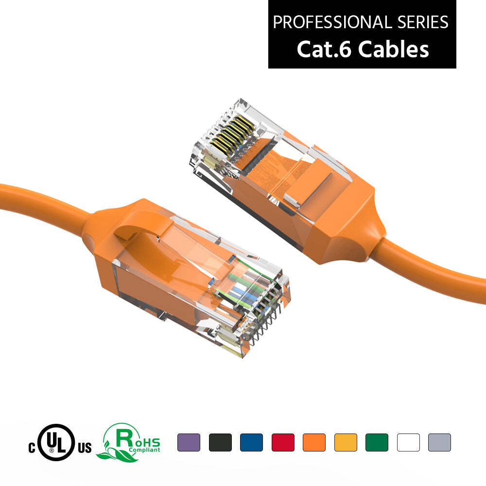 3Ft CAT6 28AWG Slim Ethernet Network Cable Orange