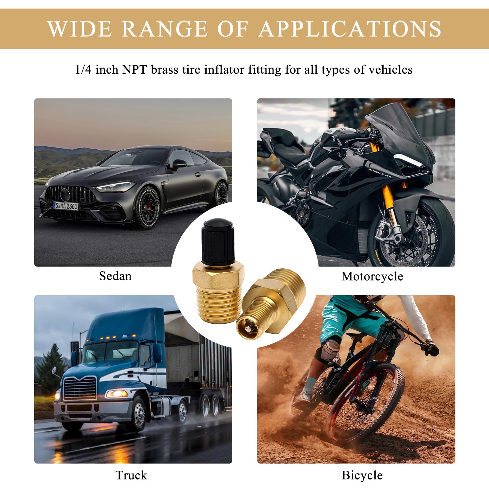 2PCS Brass Air Inflator Adapter, 1/4 NPT M to Standard Schrader Valve M with ...