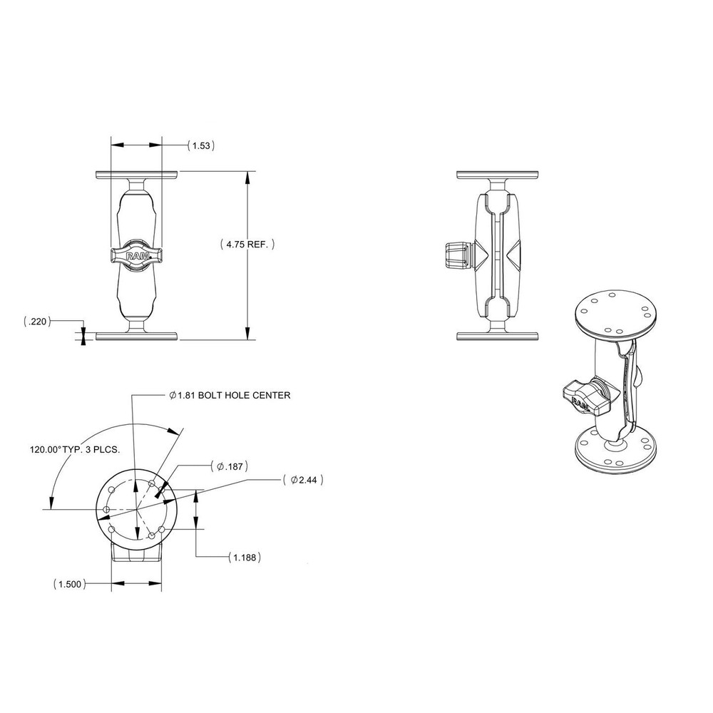 RAM-B-101-G2U RAM Double Ball Mount with #6-32 Hardware for...