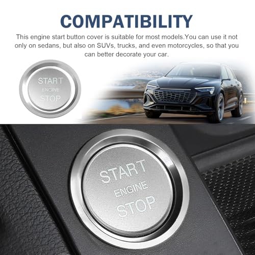 Car Engine Start Stop Push Botton Cover, Aluminum Key Ignition Switch Silver