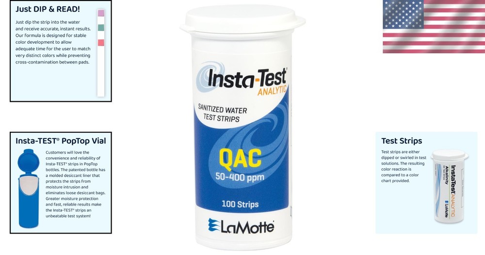 Insta- QAC Sanitizer Paper, 100 Strips - Ensures Safe Water Testing