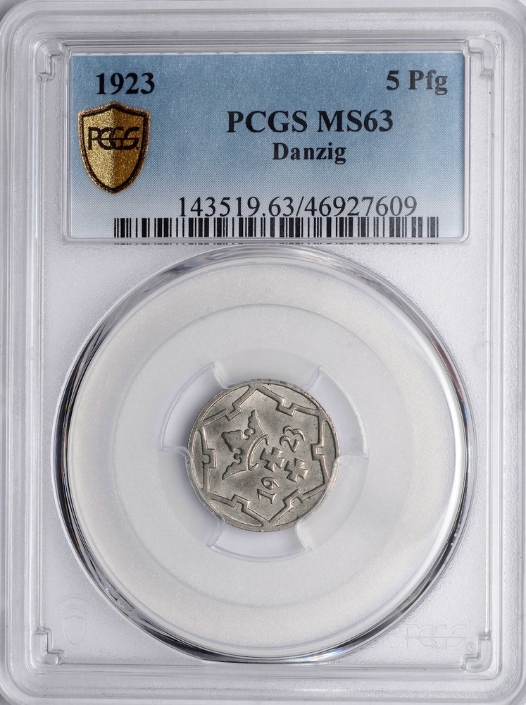1923 Danzig 5 Phenning, PCGS MS 63