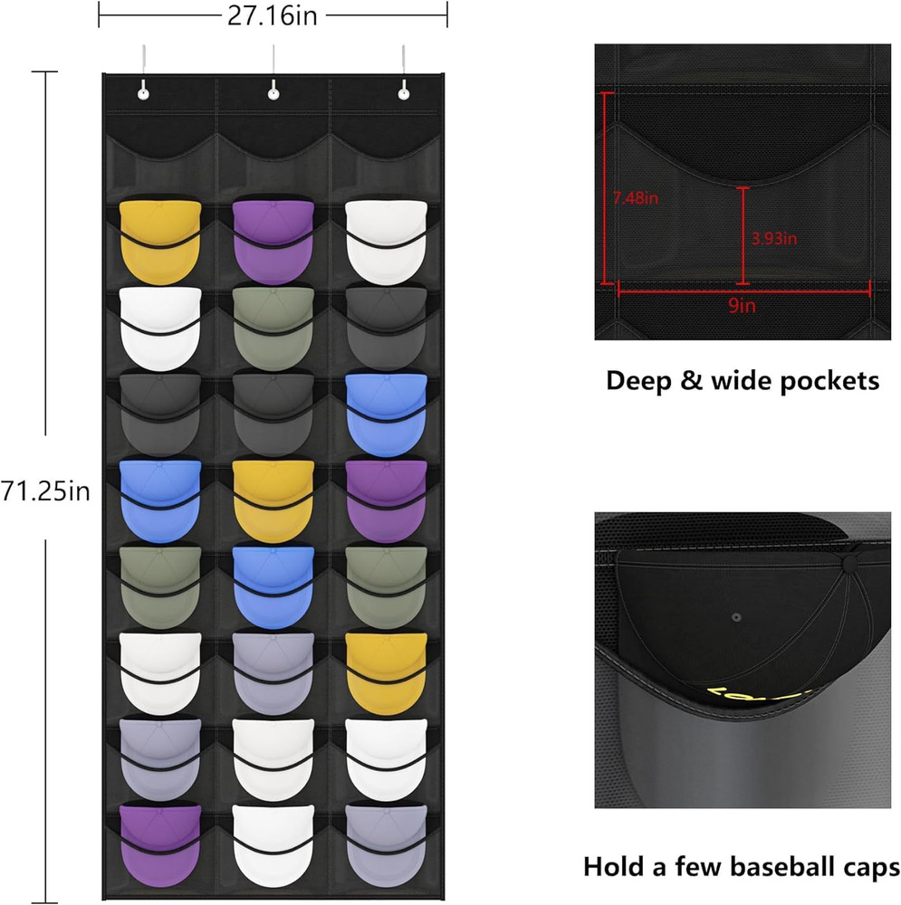 Hat Rack, Features 27 Clear Deep Pockets, Ideal for Organizing Baseball Caps,...