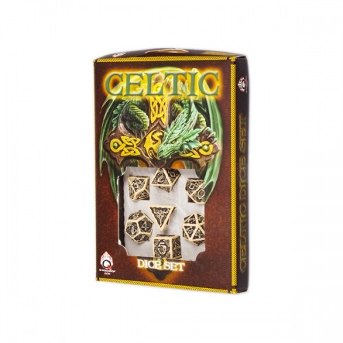 Celtic 3D Revised Dice Set - 7 Piece - Beige and Black