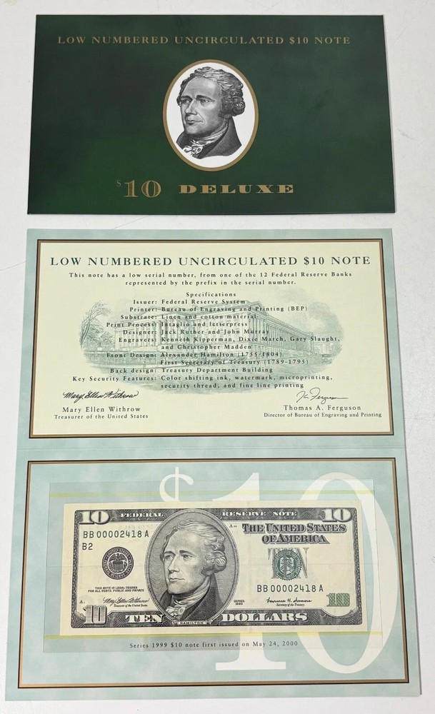 BEP 1999 $10 Low Numbered Uncirculated Note