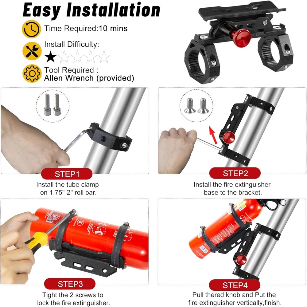 Quick Release UTV Fire Extinguisher Mount Kits, Adjustable Roll Bar Fire
