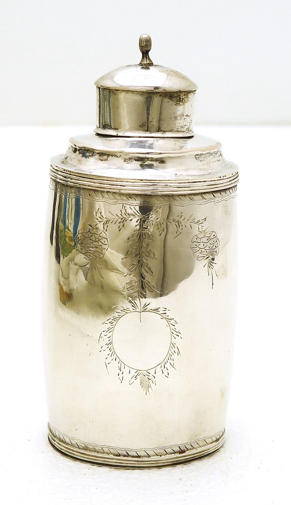 Norway Solid Silver Tea Caddy Engraved Pine cones Hallmarked AS c1790