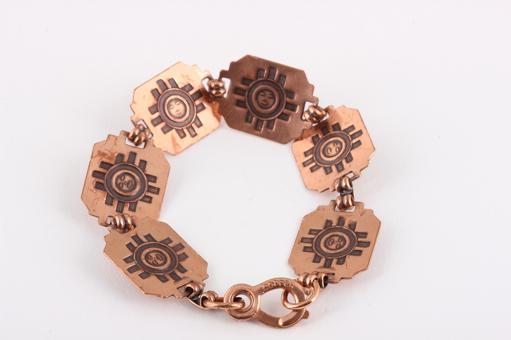 COPPER SOUTHWEST STYLE PATTERNED LINK BRACELET #5769