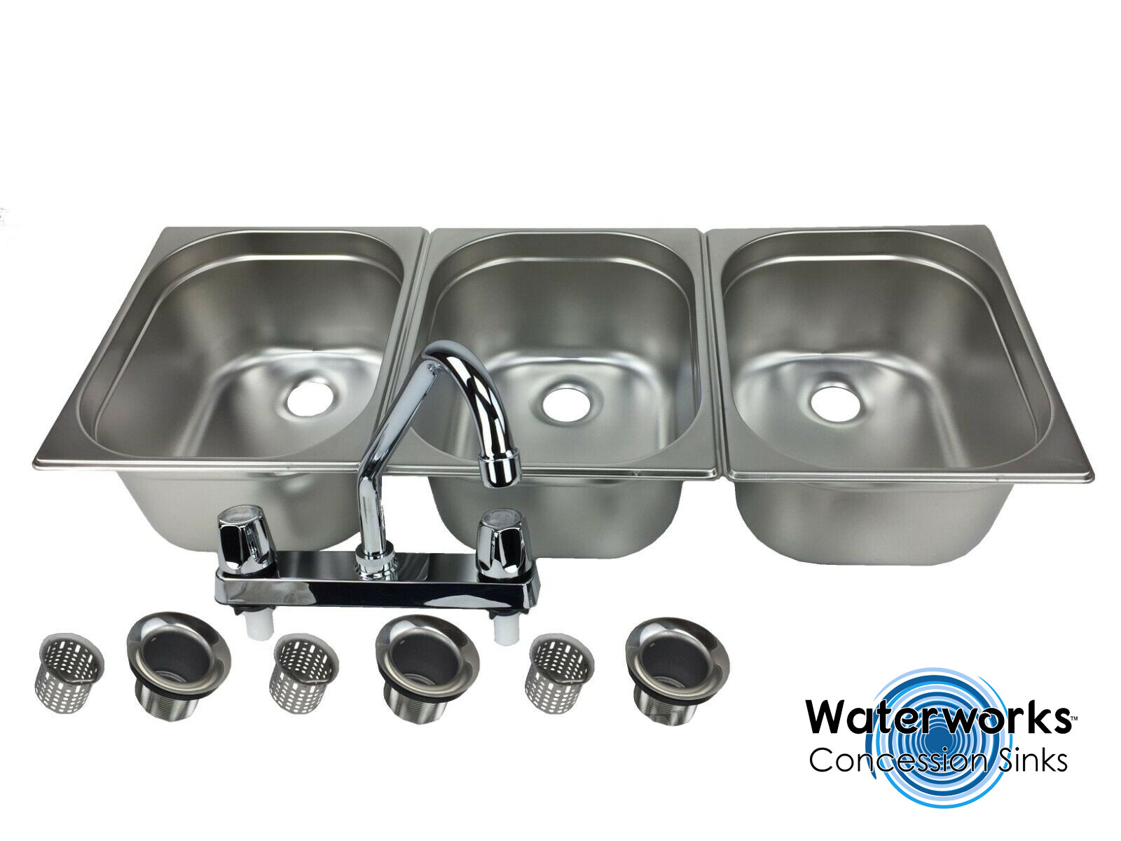 Large 3 Compartment Sink set For Portable Concession Sinks w/Faucet