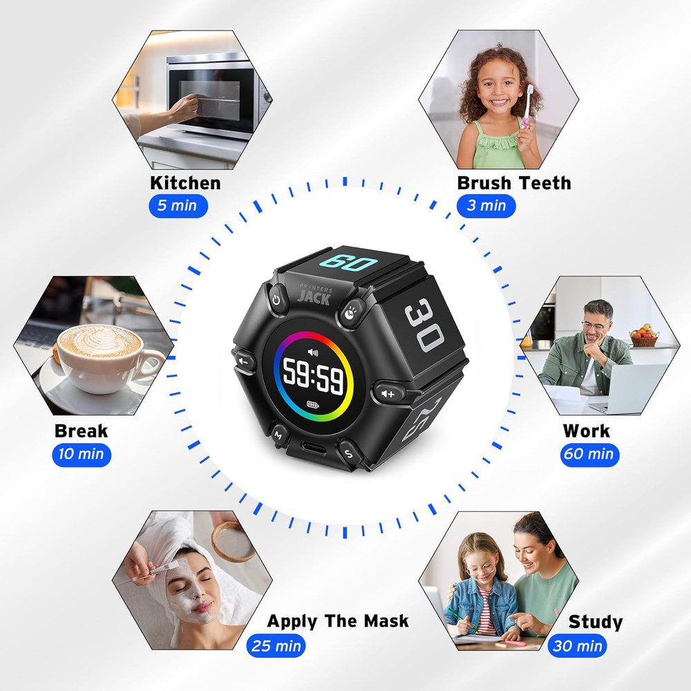 Jack Pomodoro Timer - Productivity Cube, Visual Focus Timer, Mute & Vibration &