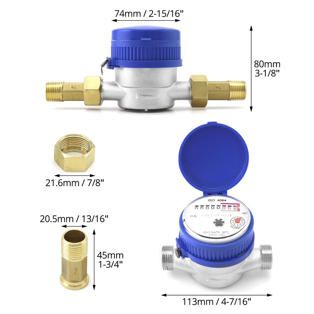 QWORK Water Meter 2 Pack, Cold Flow with Pulse Output, 2 Pack