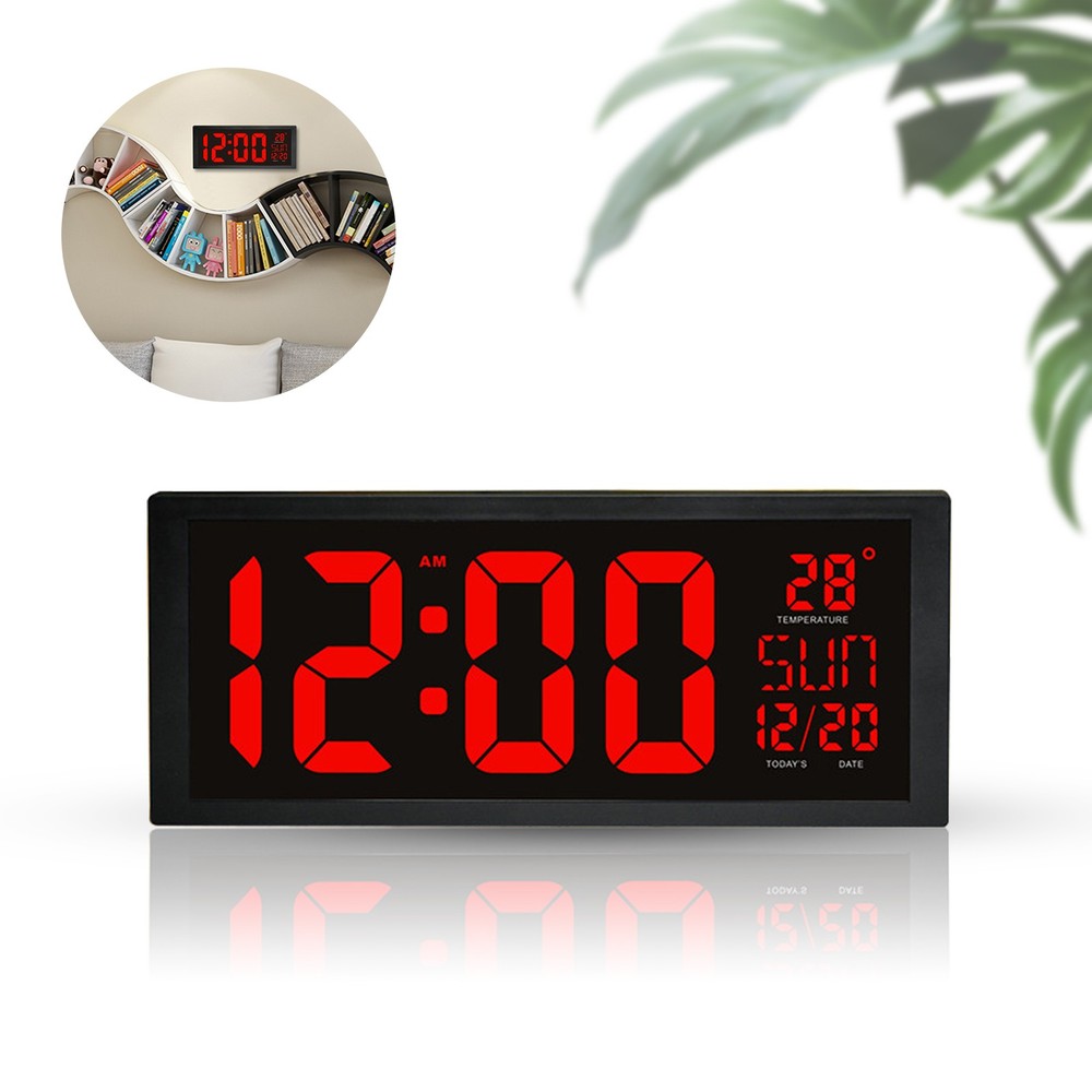 Digital Wall Clock Large Display with Time Date Temperature LED Digital
