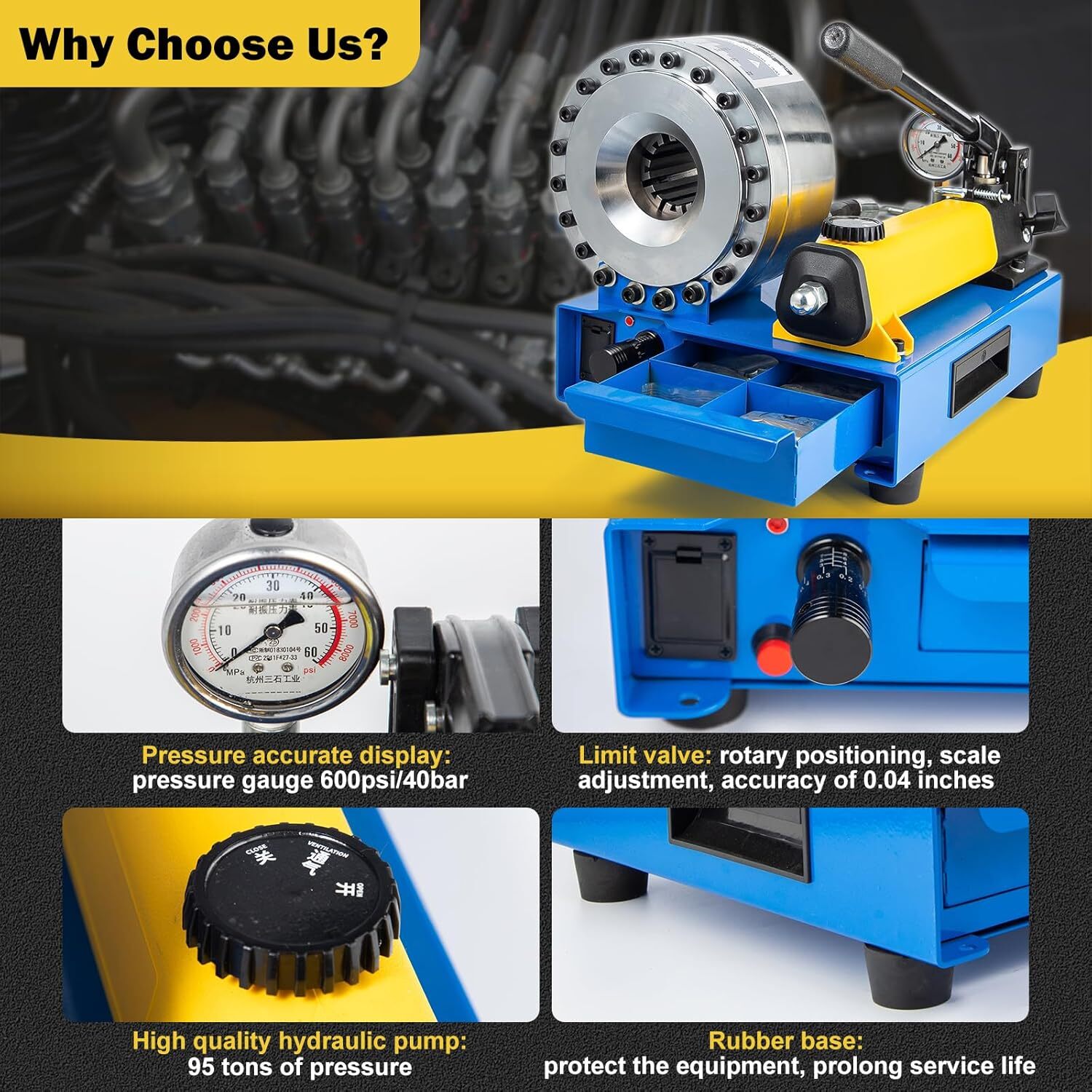 5600KN Hydraulic Hose Crimper Pipe Clamping Machine With 8 Sets Dies 10mm-30mm