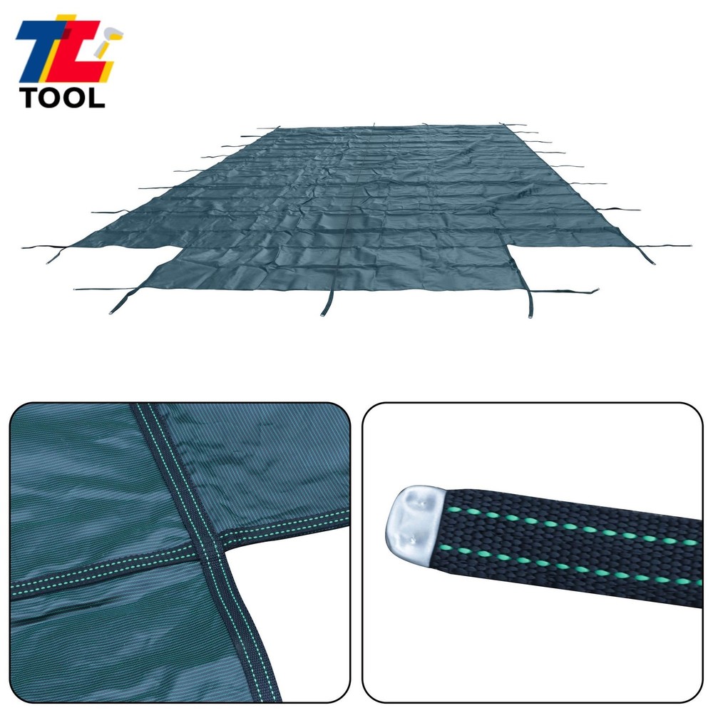 Pool Safety Cover For 20x40ft Rectangular with 4x8ft Center End Step Green Mesh