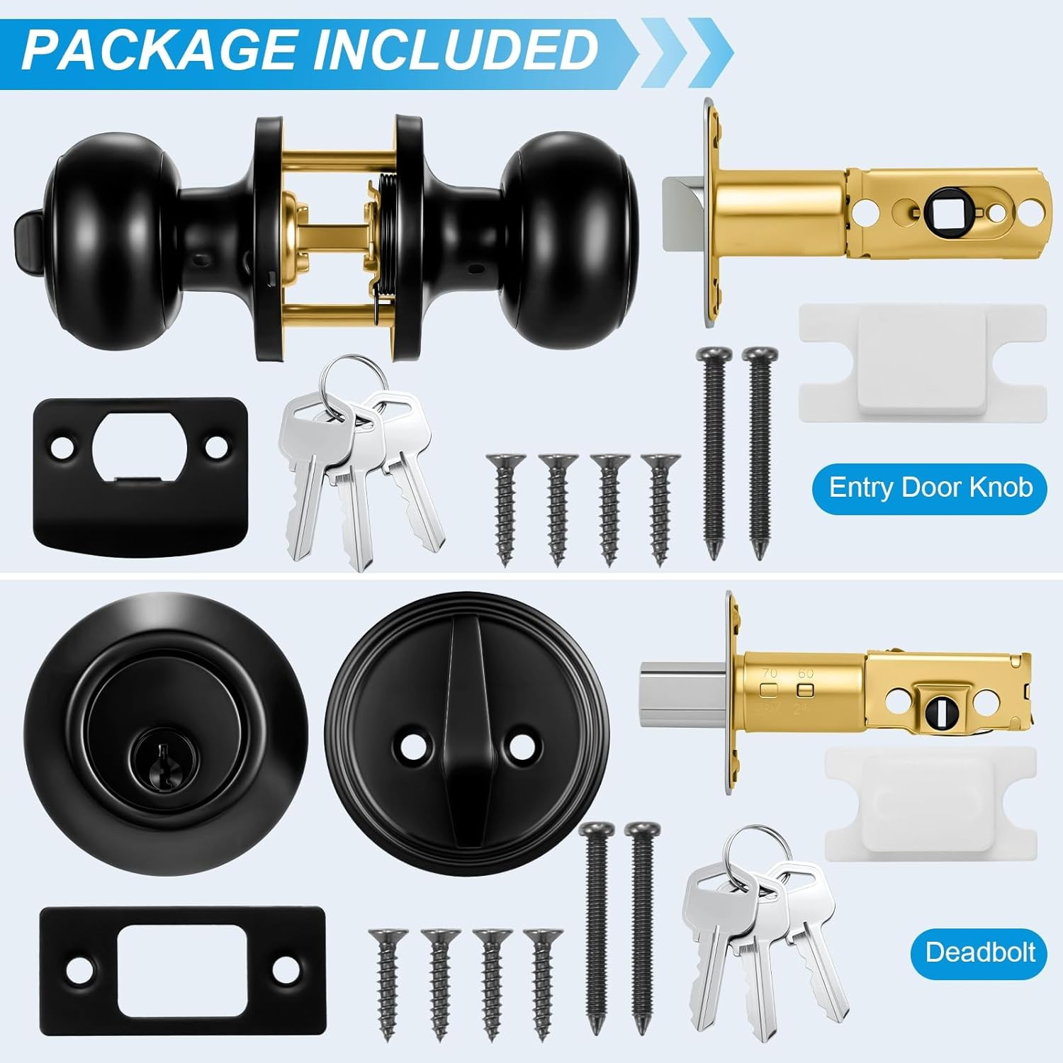 4 Pack Matte Black Door Lock Set Deadbolt And Knob Keyed Alike With Keys