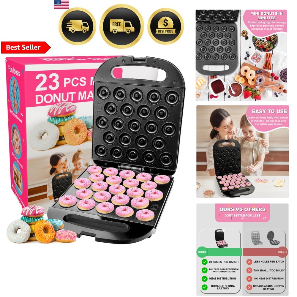 23 Mini Donut Maker Machine – Electric Donut Maker, Non-Stick, Fast Heating, ...