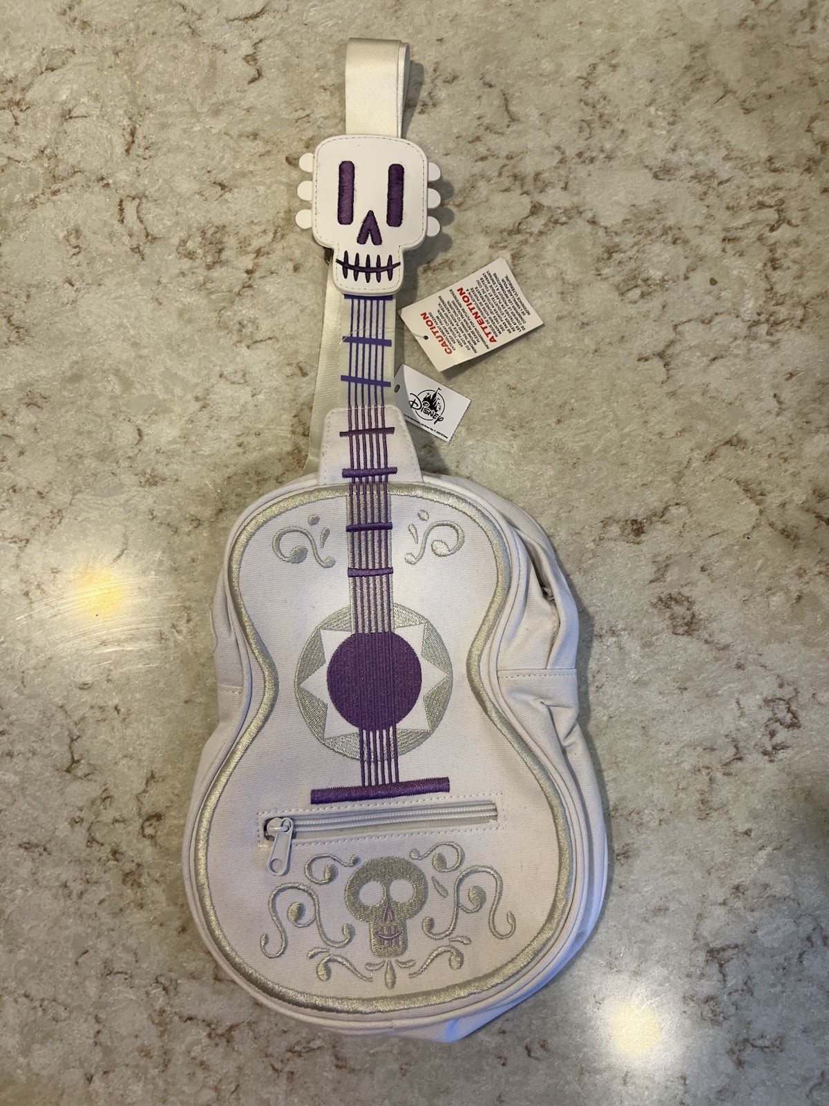 Disney Pixar Coco Movie White Guitar Sling Backpack Canvas Read