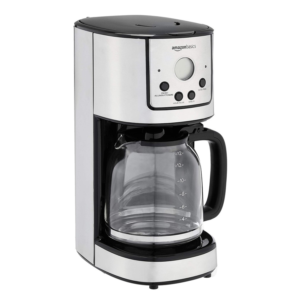 Amazon Basics Programmable Coffeemaker with Carafe and Reusable Filter, Stainles