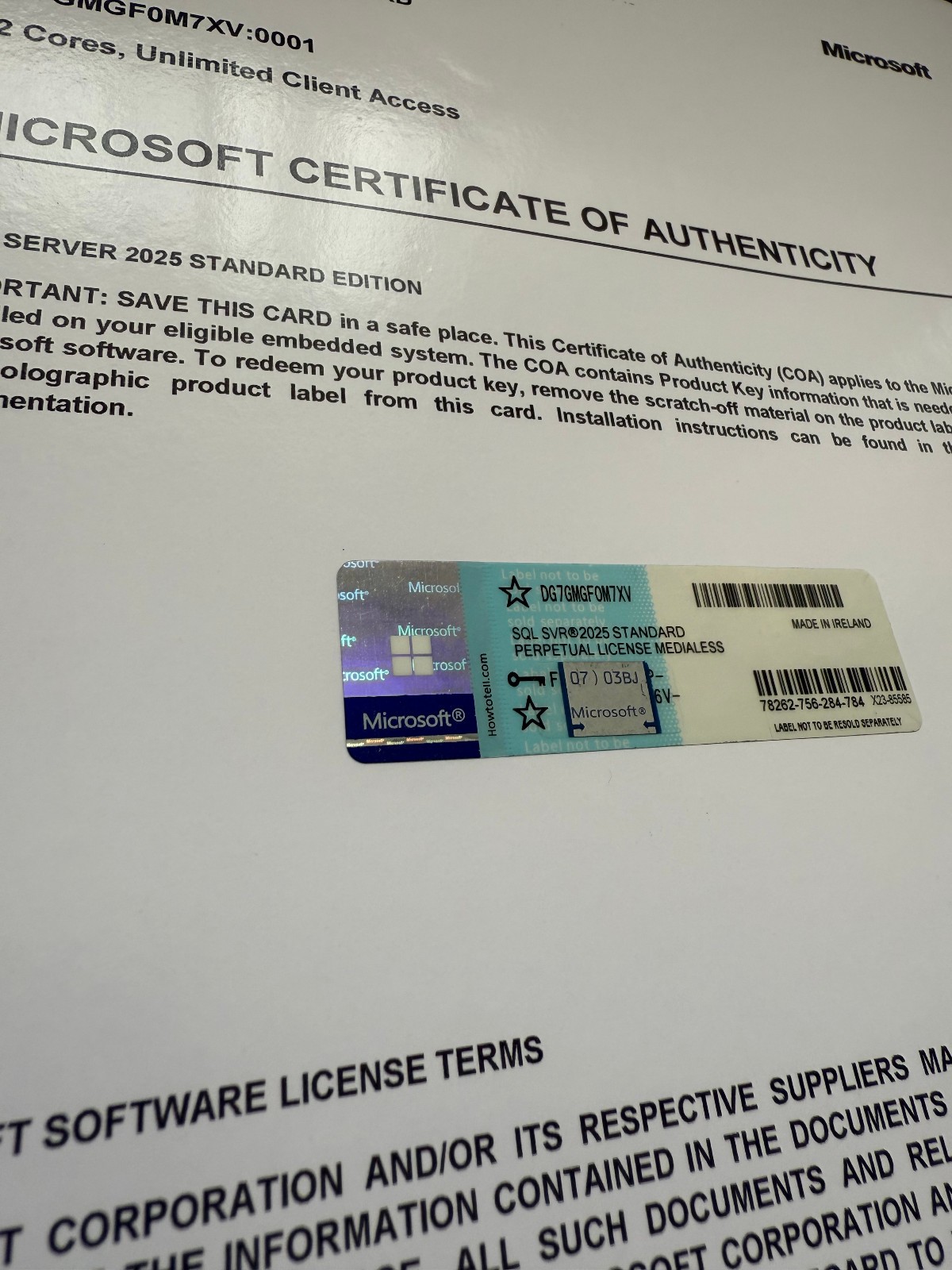 Microsoft SQL Server 2025 Standard 32 Core Unlimited User CALs CoA Authentic