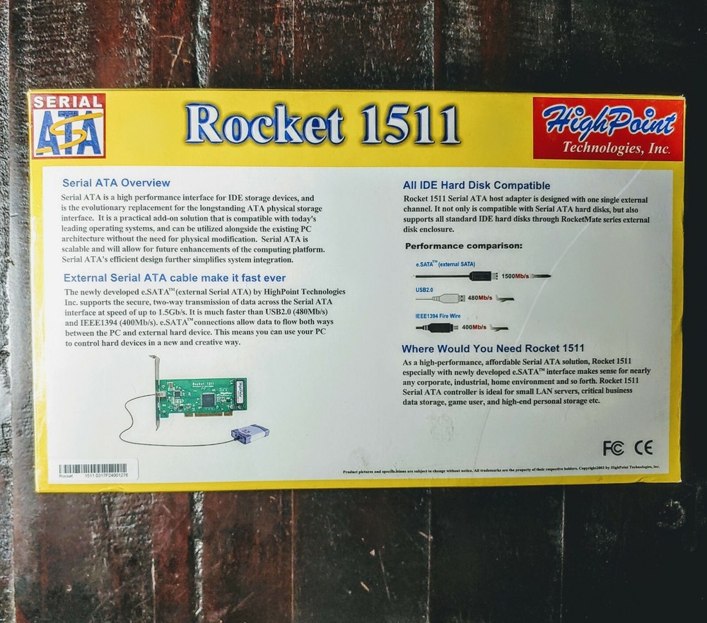 HighPoint Tech Rocket 1511 Single External Channel Serial ATA Host Adapter