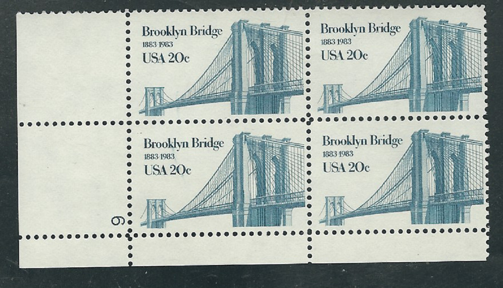 Scott  #2041... 20 Cent...Brooklyn Bridge...Plate Block