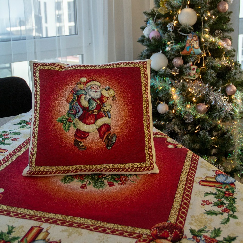 Tablecloth Red Christmas Santa Clause Holiday Tapestry Table Linen Rectangular
