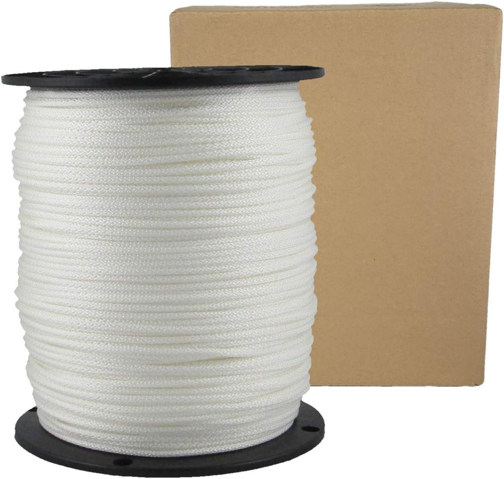 1/8" White Polyester Rope, Solid Braid Dacron Utility Rope, 1000 Ft Spool, Low S
