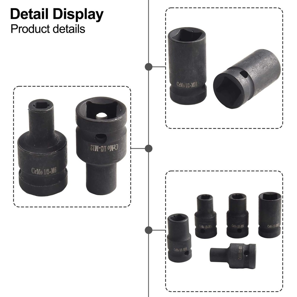 Professional Grade Square Tap Socket Set for Electric Driver Wrench (10PCS)
