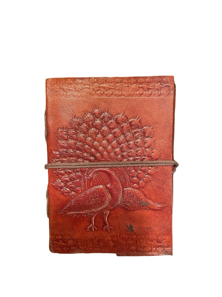 Mini Leather Bound Journal with Embossed Peacock Design