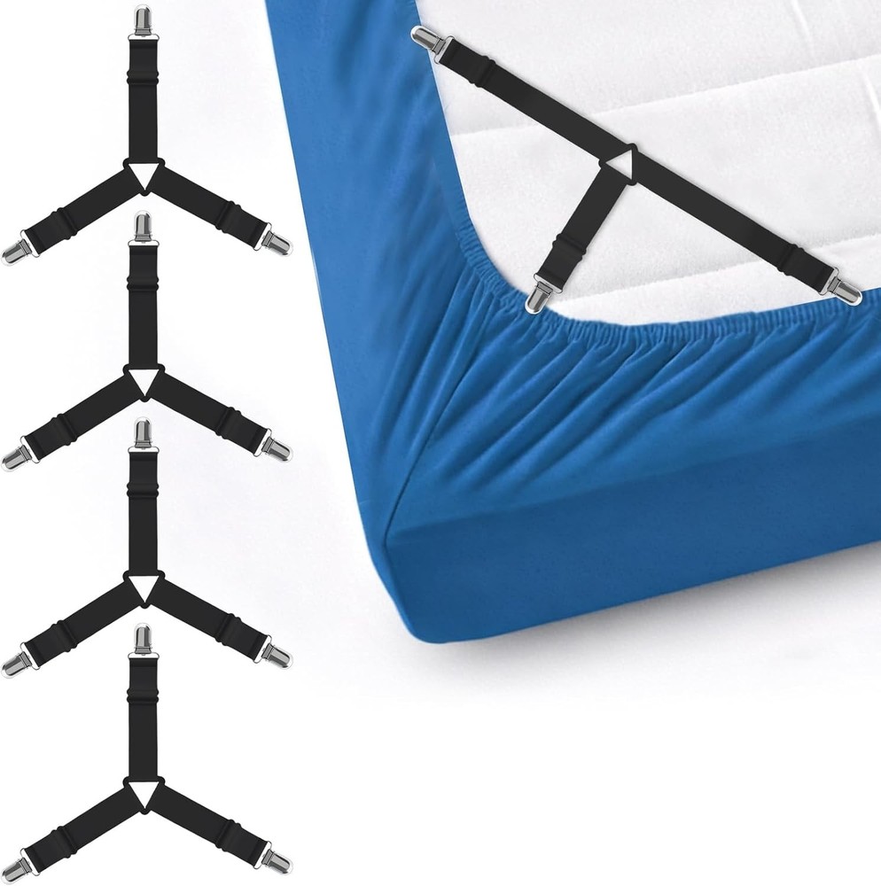 Adjustable Bed Sheet Straps with Metal Clips - 4 Pack Fitted Sheet Holders