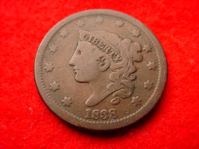 1838 CORONET HEAD LARGE CENT  COPPER CENT!   #T-188
