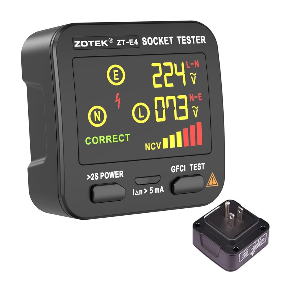Socket Tester, Plug Tester for Electrical outlets,ZT-E4, Leakage Detector wit...